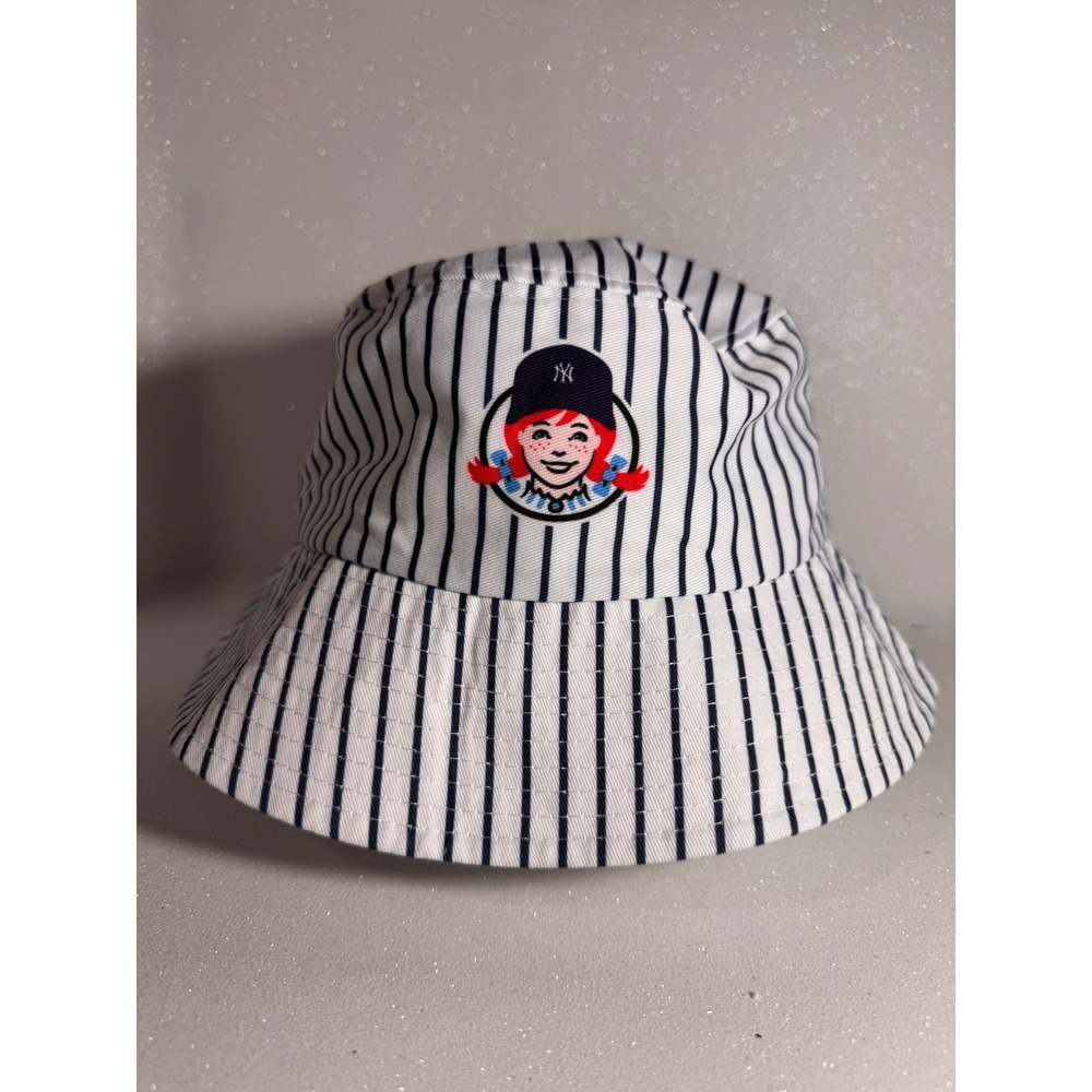 New York Yankees Wendy's Pinstripe Bucket Hat Navy White Baseball Fan Hat